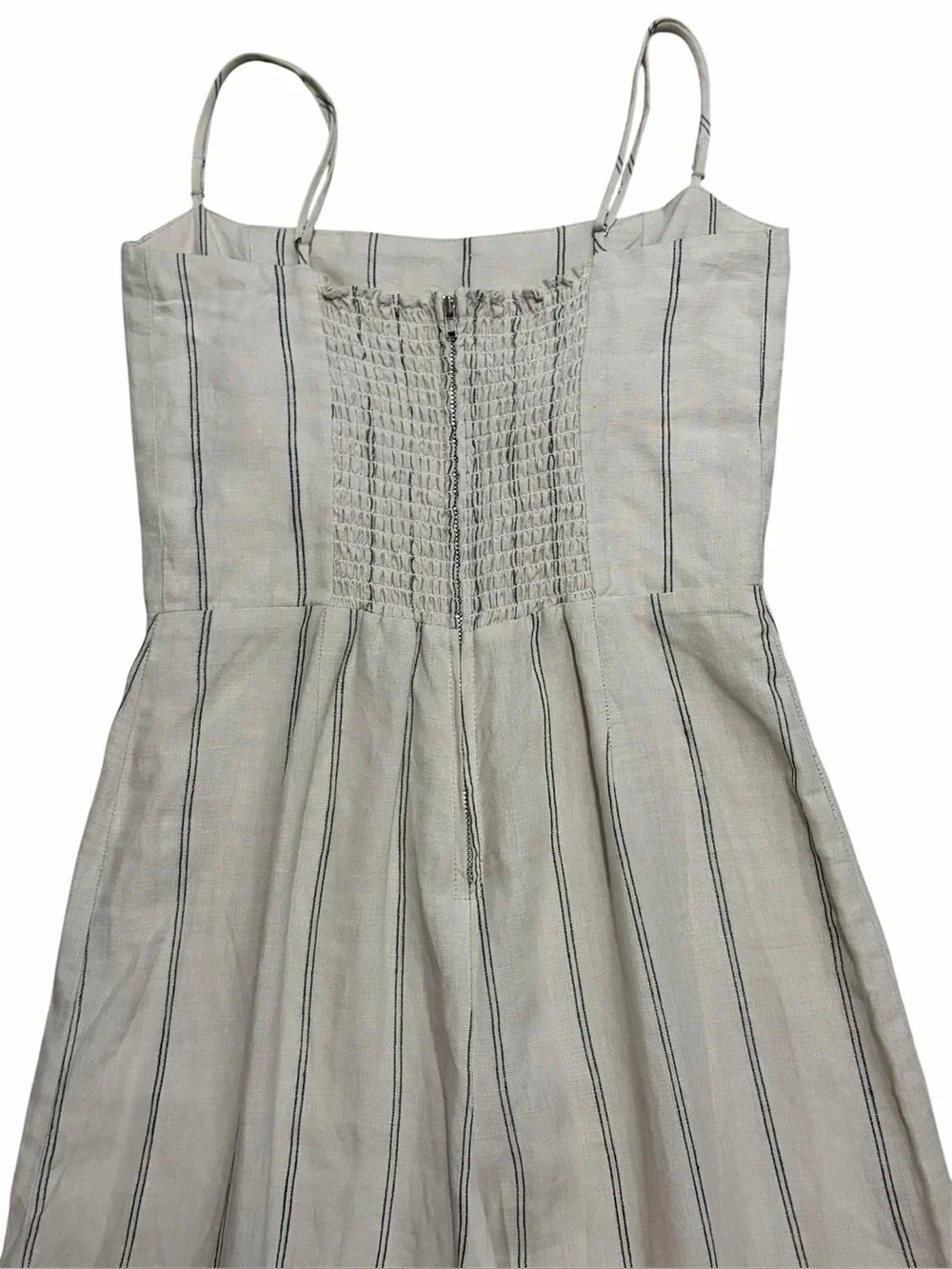 REFORMATION Sleeveless Striped Smocked Back Cropped Linen Jumpsuit 6